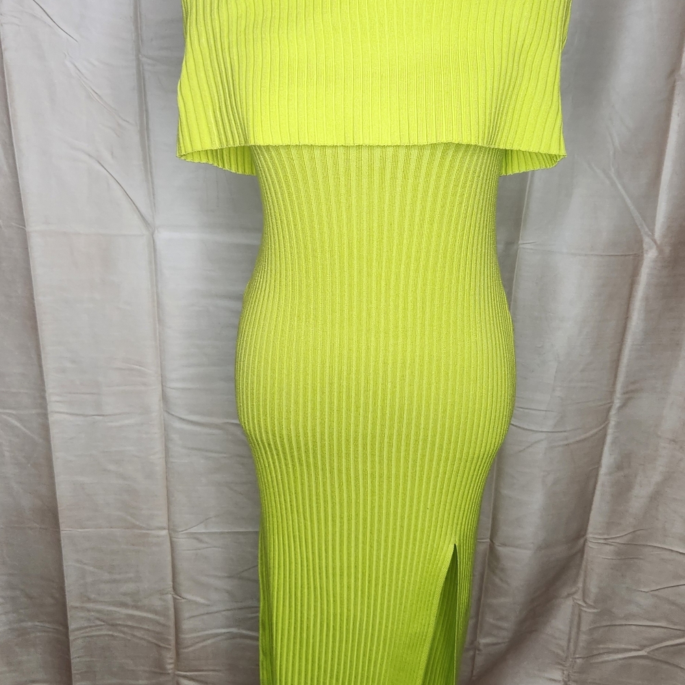 Fashion Nova Lime Ribbed Midi Dress